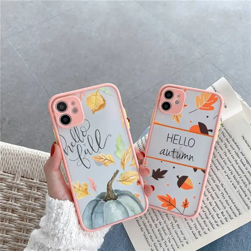 

Fall Inspired red yellow Phone Cases Matte Transparent for iPhone 7 8 11 12 s mini pro X XS XR MAX Plus Shell Cover Coque funda