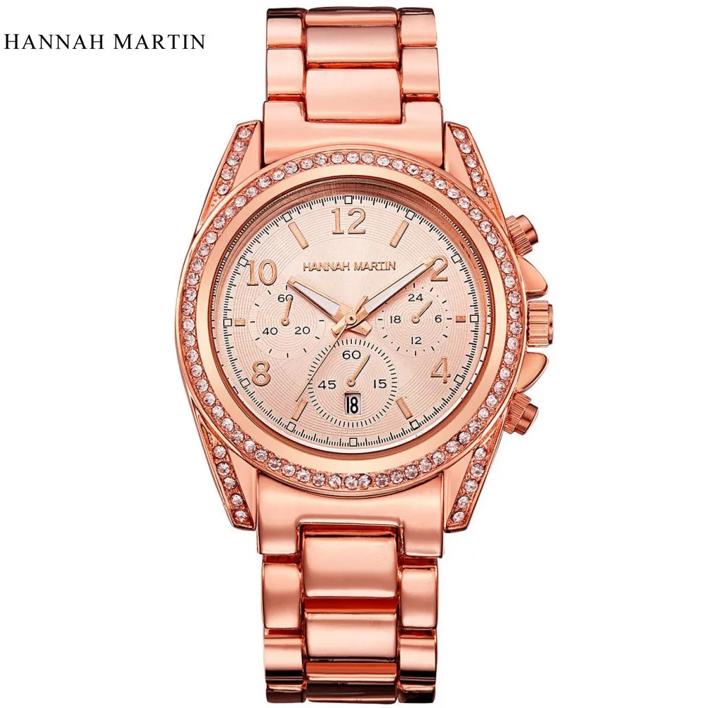 rose gold Брендовые женские часы, розовое золото, нержавеющая сталь, модные женские Стразы, кварцевые часы с бриллиантами, женские роскошные часы - Цвет: rose gold