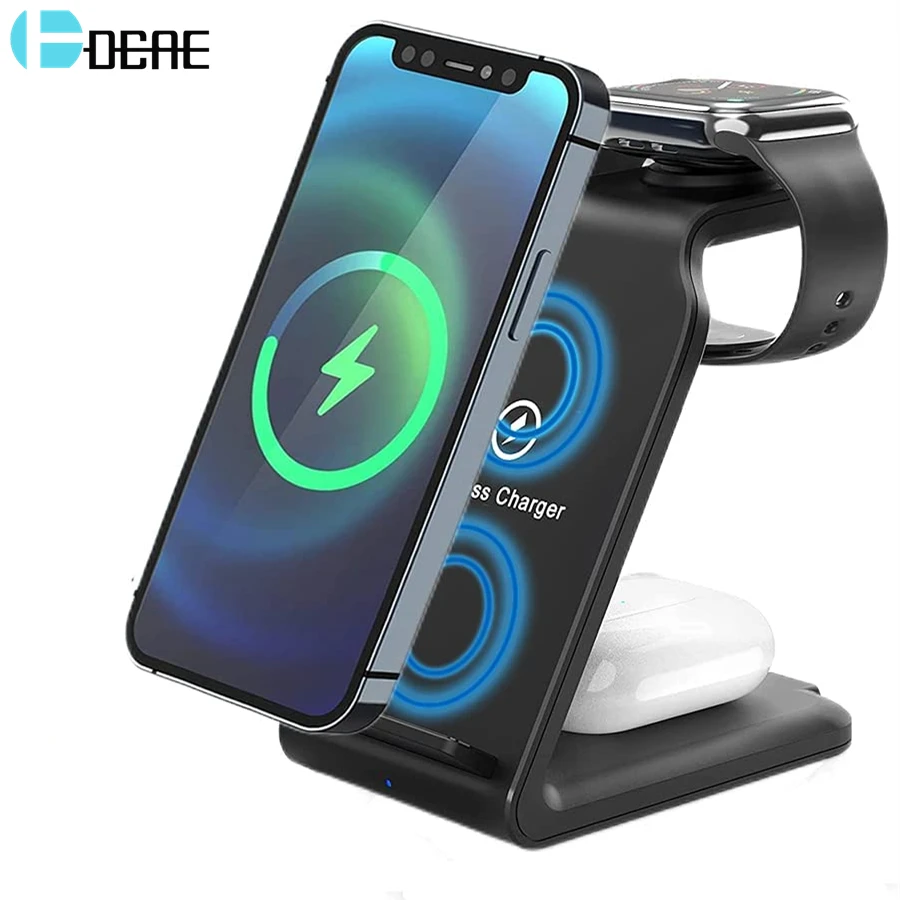 Беспроводная зарядная док-станция 4 в 1 Qi для Apple iWatch 7 6 SE 5 Airpods Pro быстрая зарядка