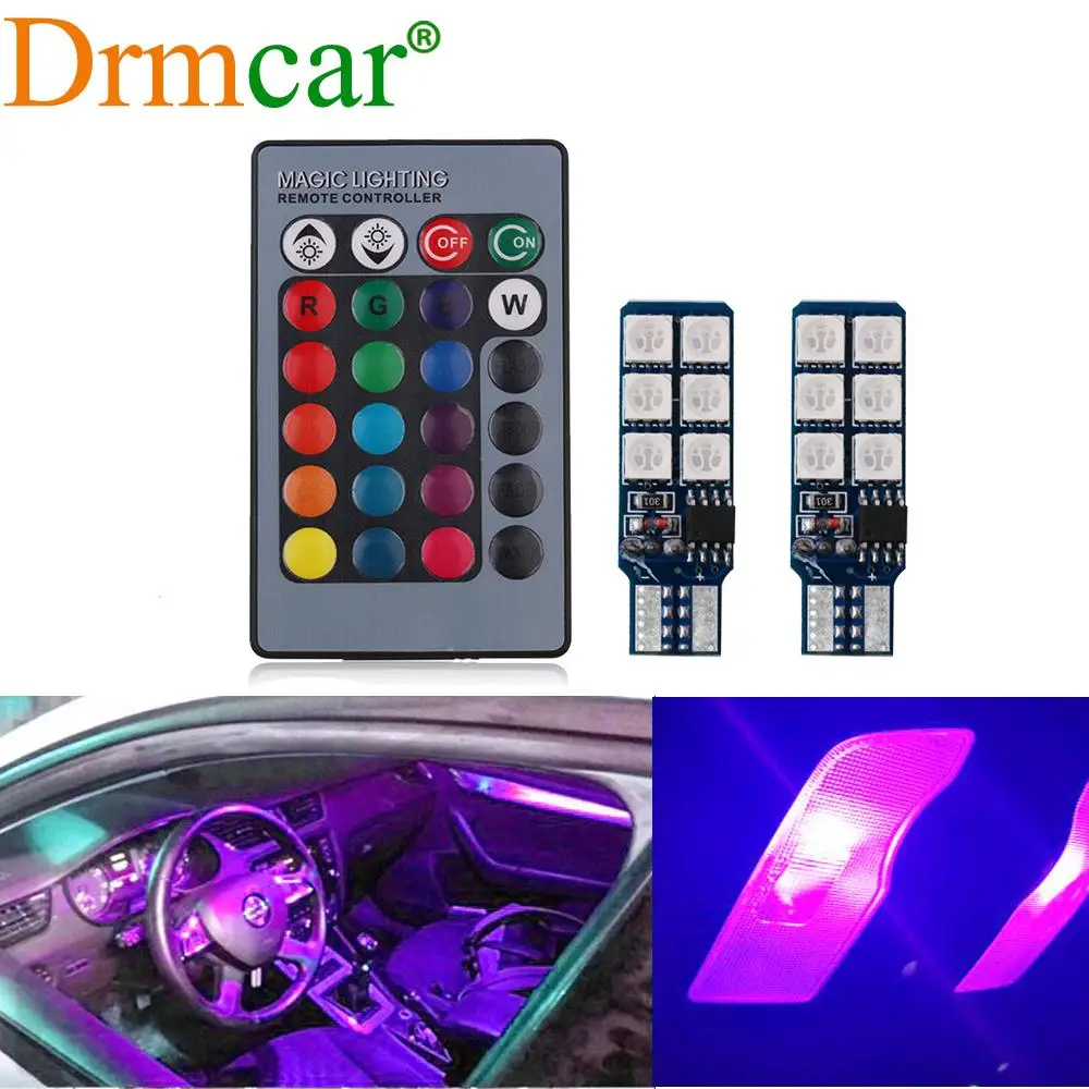 2 шт. разноцветная Светодиодная лампа T10 RGB с пультом ДУ|Сигнальная лампа| |