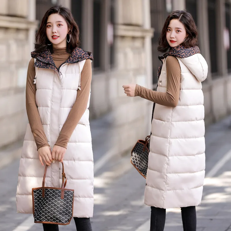 

5XL Plus SIze Women Winter Vest Fashion Winter Thick Warm Waistcoat Casual Long Hooded Sleeveless Parkas Jacket Vest Coat W1475