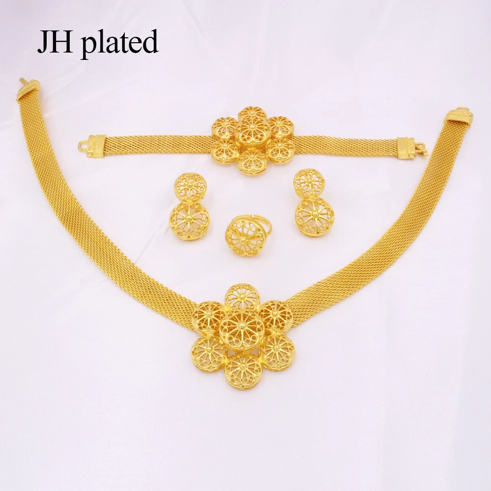 Золотой Цвет Ювелирные наборы для женщин в африканском стиле Свадебные подарки