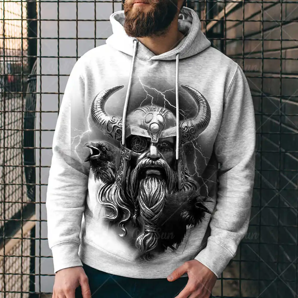 

Vikings Pirate Print Hoodies Men Nordic Marauder Pattern Sweatshirts O Neck Oversize Pullovers Street Loose Street Unisex Wear