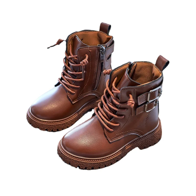 

Autumn Kids Shoes for Girl Snow Boots Fashion Solid Color Boys Ankle Boots Non-slip Girls Leather Shoes Warm SM162