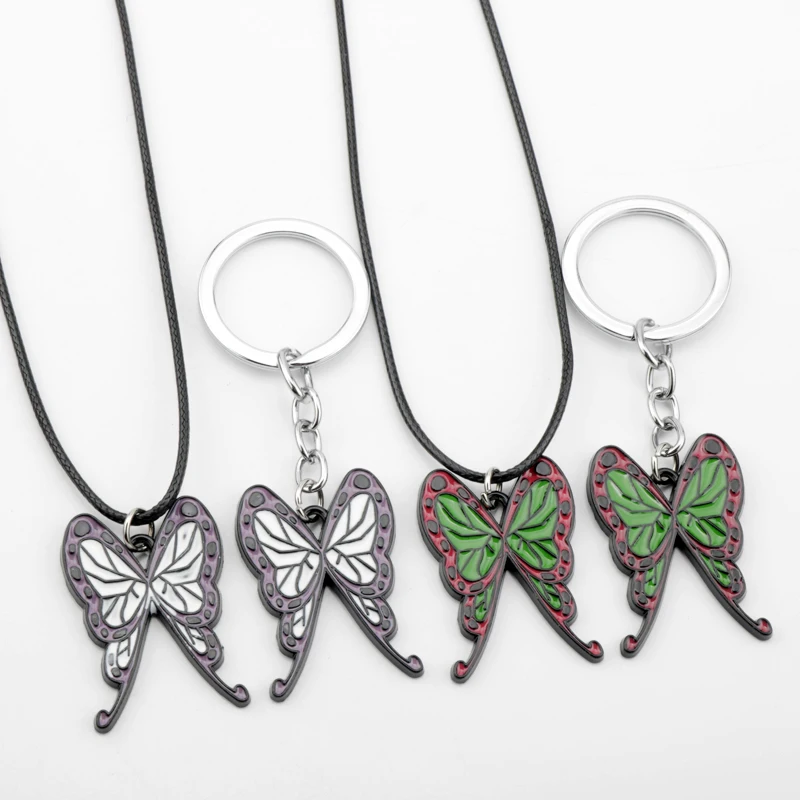 

Anime Accessories Demon Slayer Theme Caroon Kochou Shinobu Butterfly Chain Necklace Neck Pendants Collier Grunge Collier Jewelry