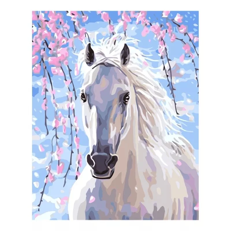 

Paint By Numbers For Adults and Children Diy Olive Oil Poison Kits Pre-printed Canvas Art Home Decoration Horse and Flower