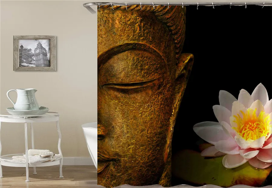 Chinese Buddha Shower Curtains Waterproof polyester Fabric Bathroom Curtain With Hooks Custom For Home Decor | Дом и сад