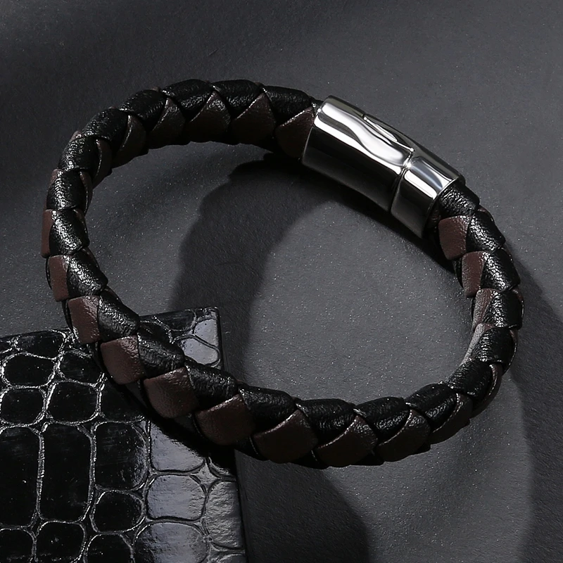 Мужской плетеный кожаный браслет MOZO коричневый ручной работы из нержавеющей