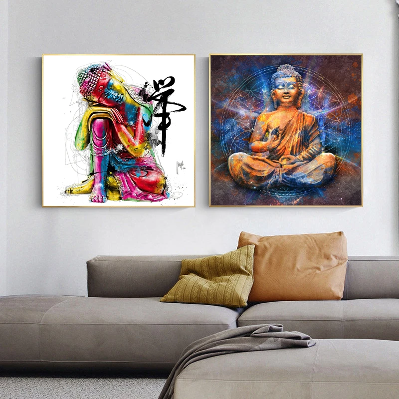 

Colorful Religious Buddha Canvas Painting Posters And Prints On The Wall Buddhist mandala watercolor zen Picture For Living Room