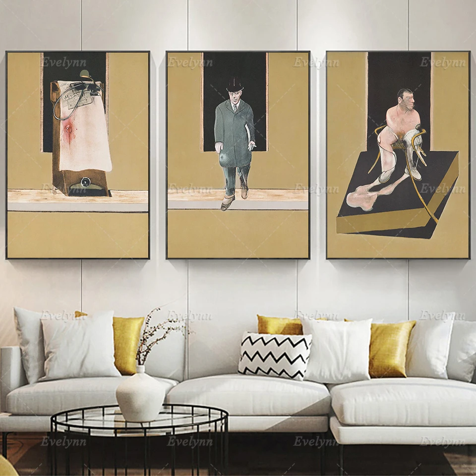 

Francis Bacon Set Of 3 Triptych Posters, Crucifixion, Vintage Wall Art Canvas Painting Decor, Bacon Print, British Artist Frame