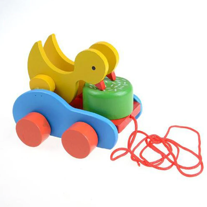 Cute DIY Puzzle Model Duckling Trailer Toy Children Multicolour Creativity Duckling Trailer Wood Toy Puzzle Educational Toys