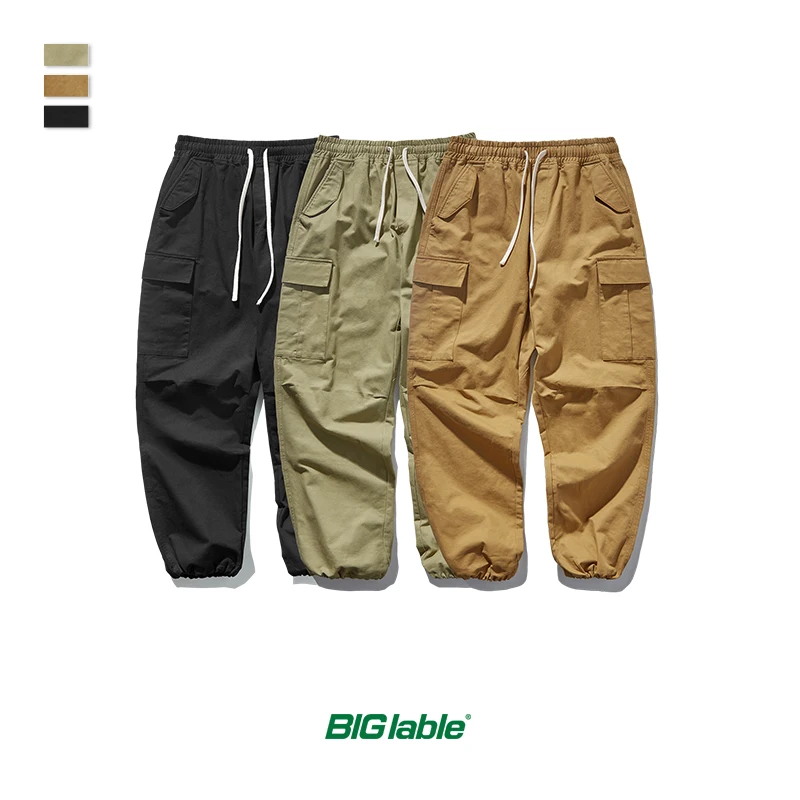 

BIG LABLE 2019 New Collection Cargo Fashion Pure Color Pants Men Ankle-Tied Men Jogger Pants Pocket Casual Cropped Pants 93380W