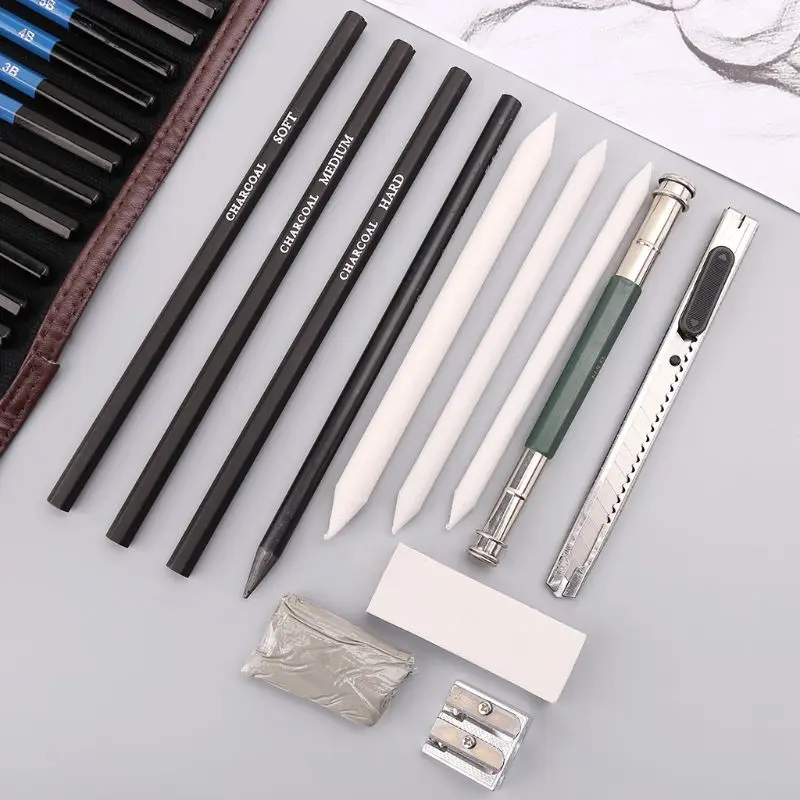 

24pcs Professional Sketching Drawing Art Tool Kit Graphite Charcoal Pencils Eraser Craft Painting Set 203B