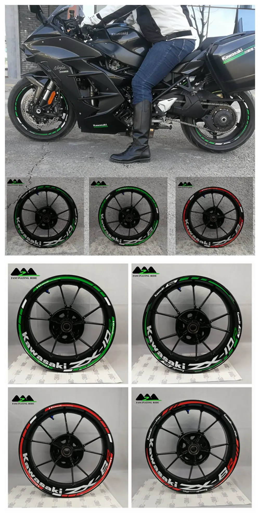 Применимо к Kawasaki ZX-6R ZX-10R ZX-14R колеса мотоцикла Стикеры, Водонепроницаемый Светоотражающие Передняя и задняя обод Стикеры