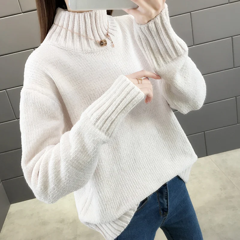 

High-necked sweater women's autumn winter 2020 winter new thick knit sweater loose pink sweater Turtleneck