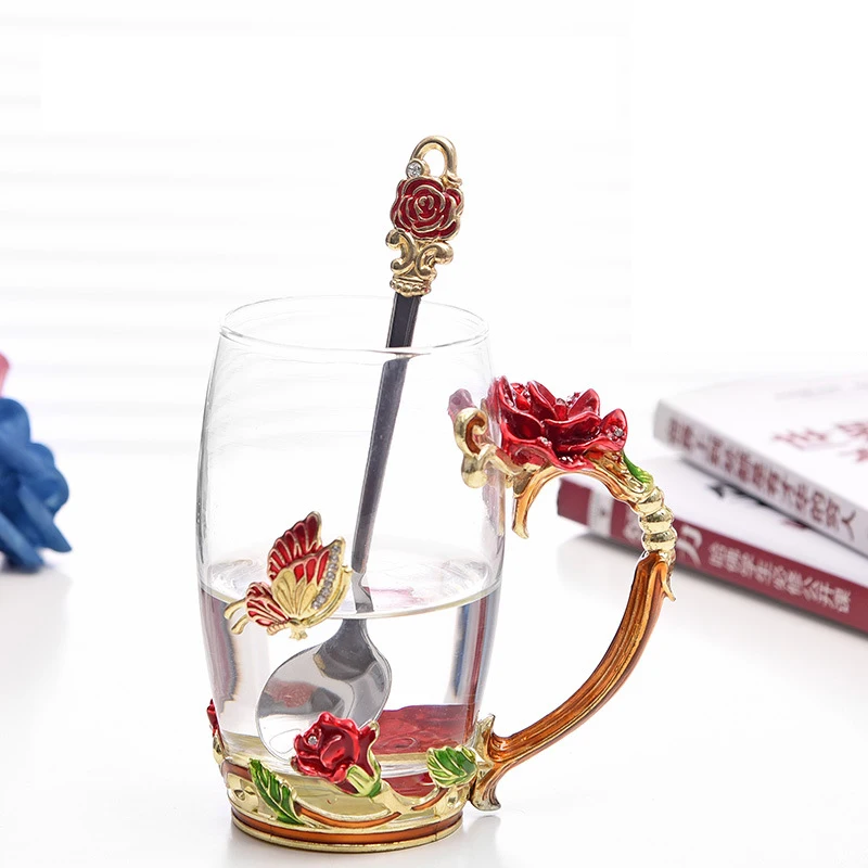 Синяя/красная эмалированная хрустальная чашка чайный цветок стекло высокого