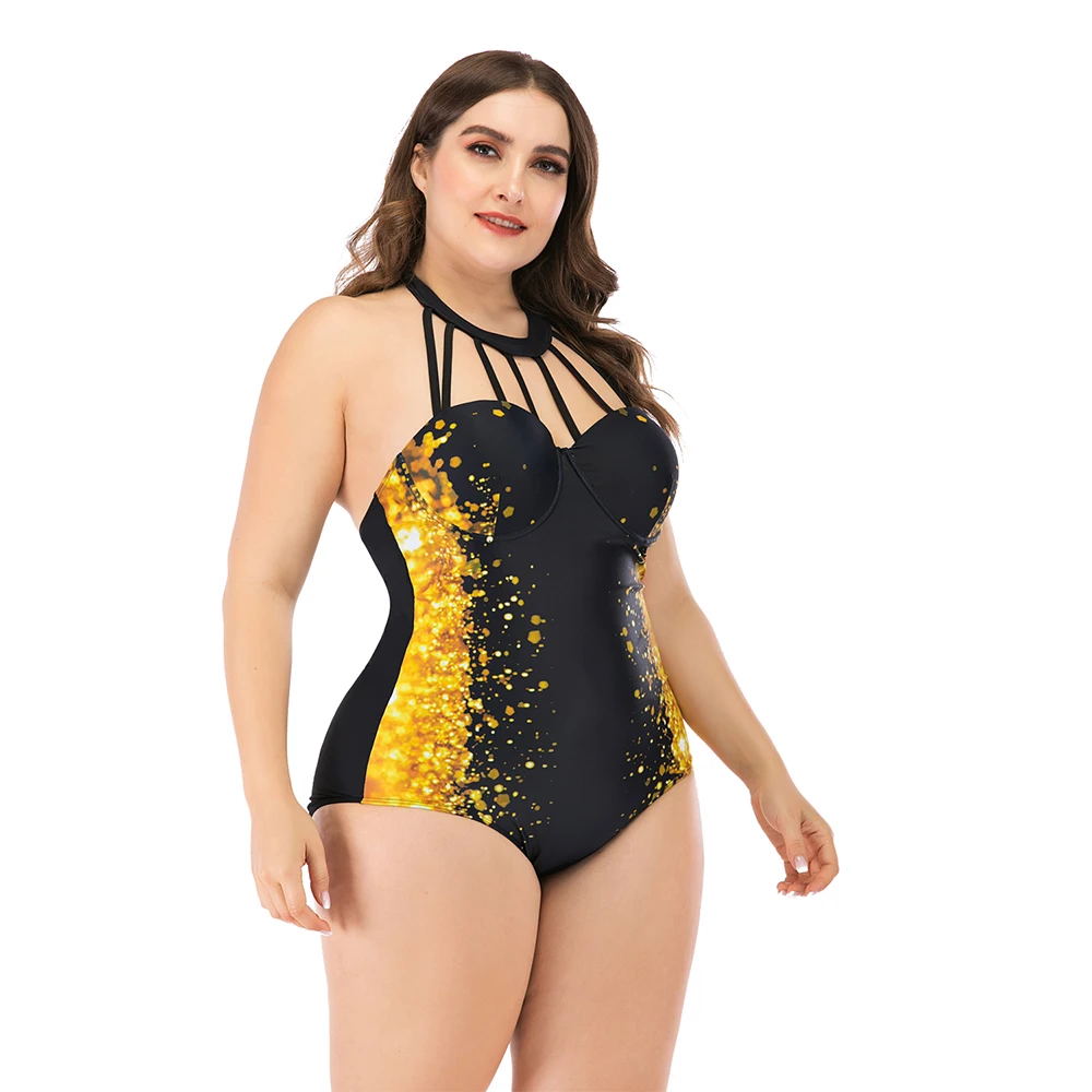 Lunamy 2020 L-4XL размера плюс женский купальник с бретельками и лямкой на шее Цельный