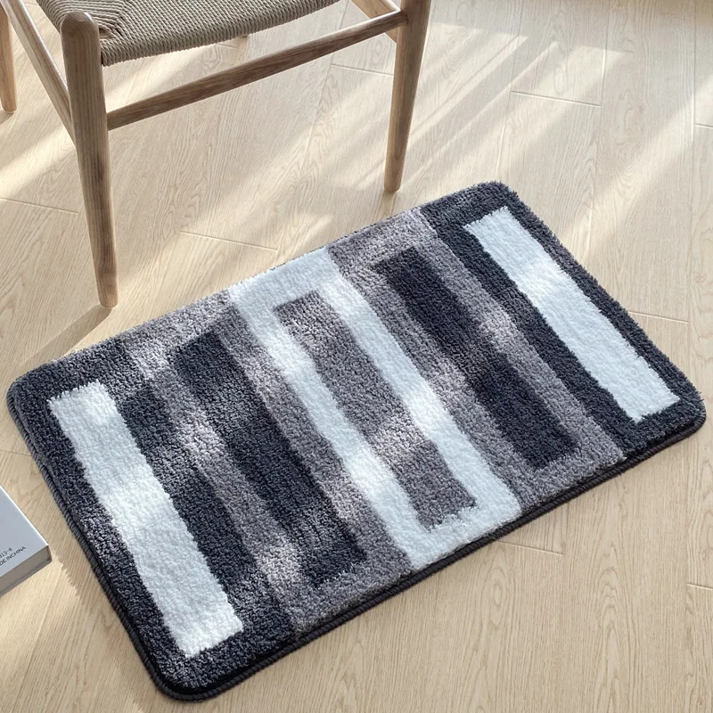 Темно серый коврик для ванной в полоску нескользящий комнаты из микрофибры