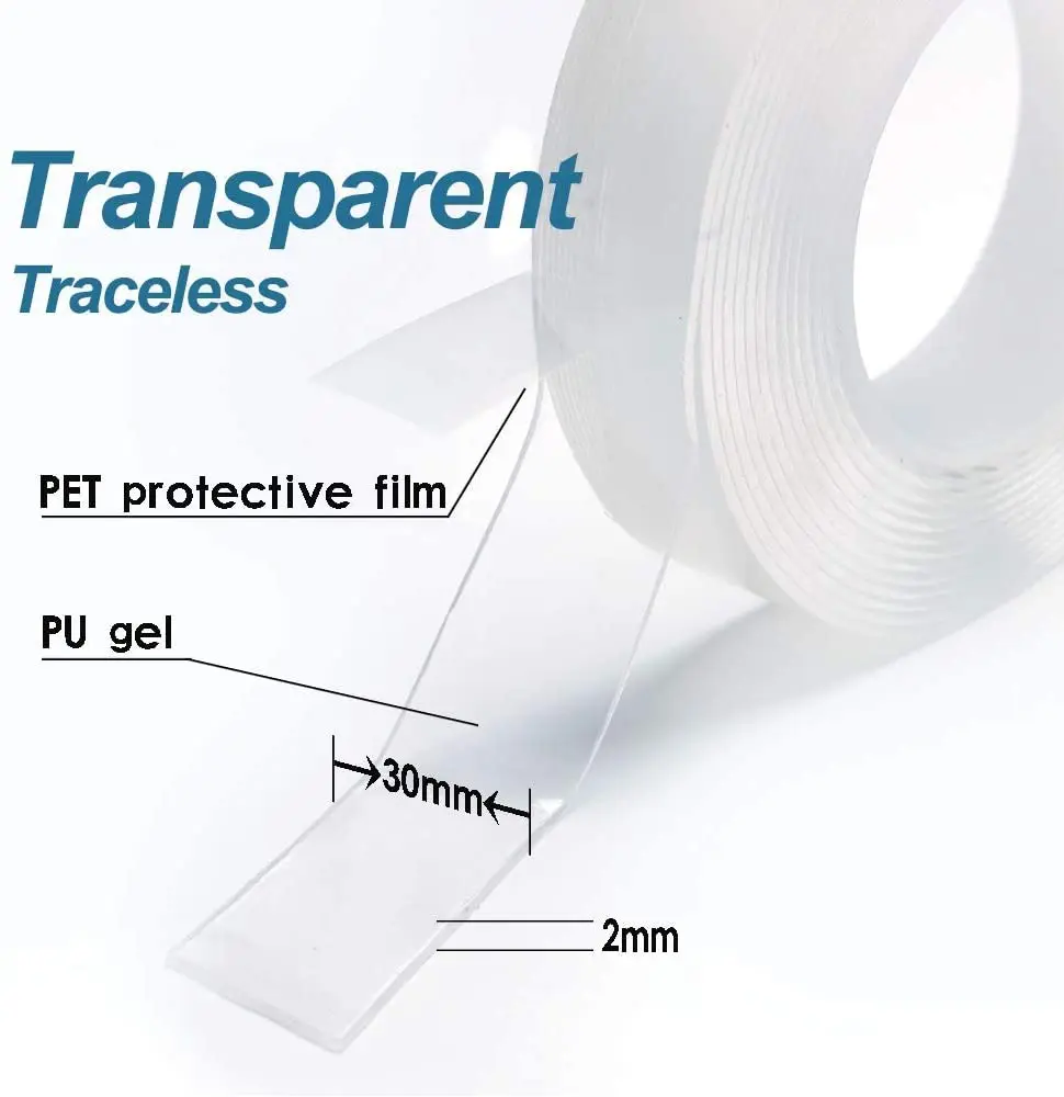

Прозрачная Самоклеящаяся нано-лента толщиной 2 мм, моющаяся многоразовая двусторонняя клейкая лента, съемный клей, Очищаемый бытовой