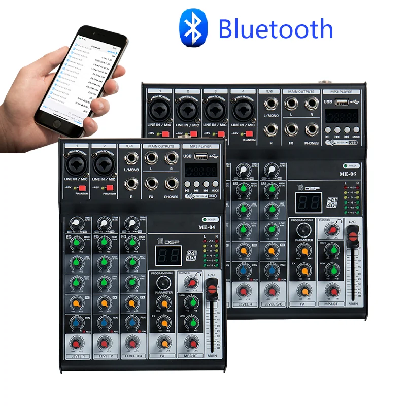 Professional Mixer ME6 6Channel Bluetooth DJ Mixing Console with Reverb Effect for Home Karaoke USB Live Stage | Электроника