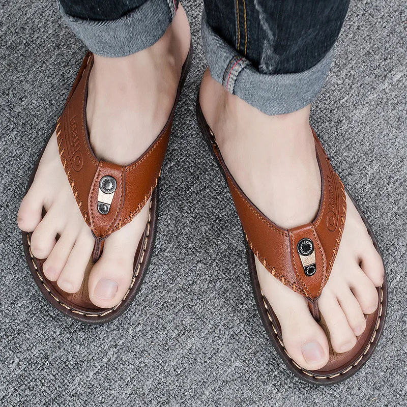 Летние мужские вьетнамки из натуральной воловьей кожи Цвет черный коричневый