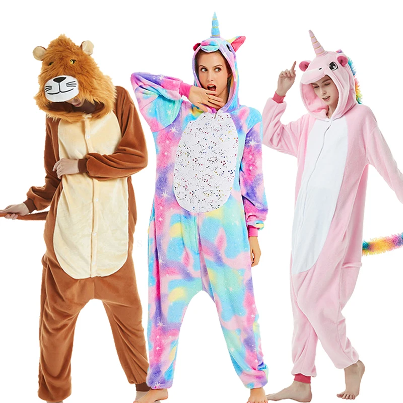 Пижамный комплект Kigurumi в виде единорога женские пижамы животных зимняя