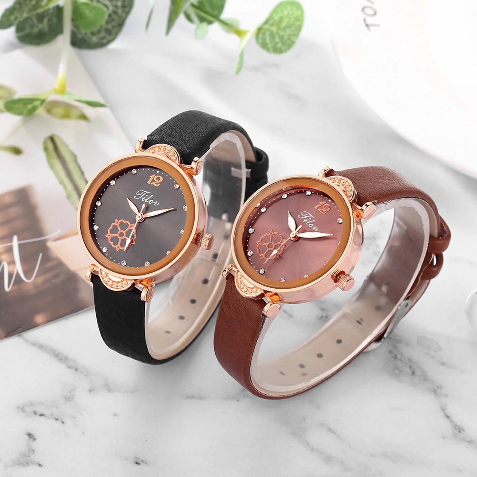 

Analog Quartz Watch Ladies Watch Ladies Diamond Engraved 6-color Imitation Leather Strap 2022 New Watches Часы Женские Наручные
