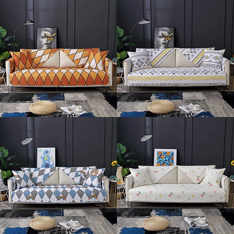 

Four seasons universal cotton twill colorful printing sofa cushion Nordic simple geometric non-slip sofa cushion towel cover