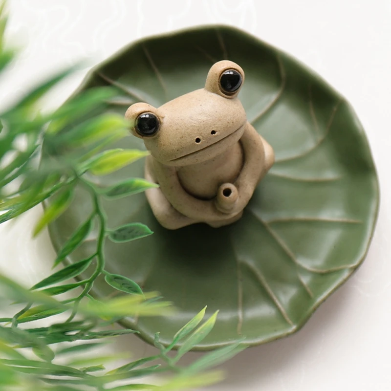 

Handmade Ceramic Stick Incense burner Holder,Small Frog Incense,Lotus Leaf Tray G5GB
