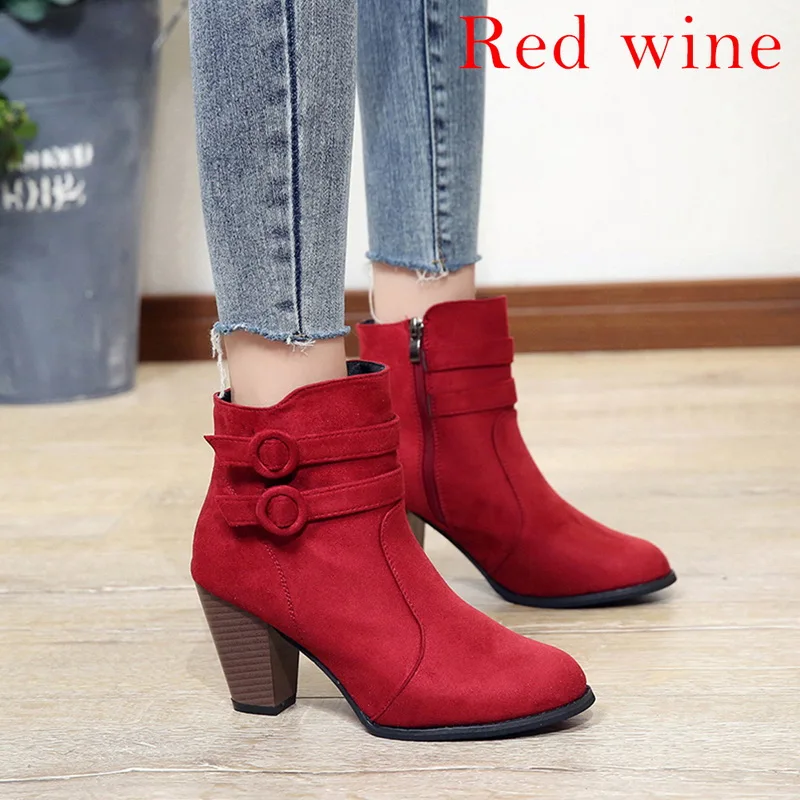 Wine red 1 WENYUJH/женские зимние полусапоги; модель года; женские ботильоны с леопардовым принтом; женская обувь с острым носком; ботинки на высоком каблуке; Bota Feminina - Цвет: Wine red 1