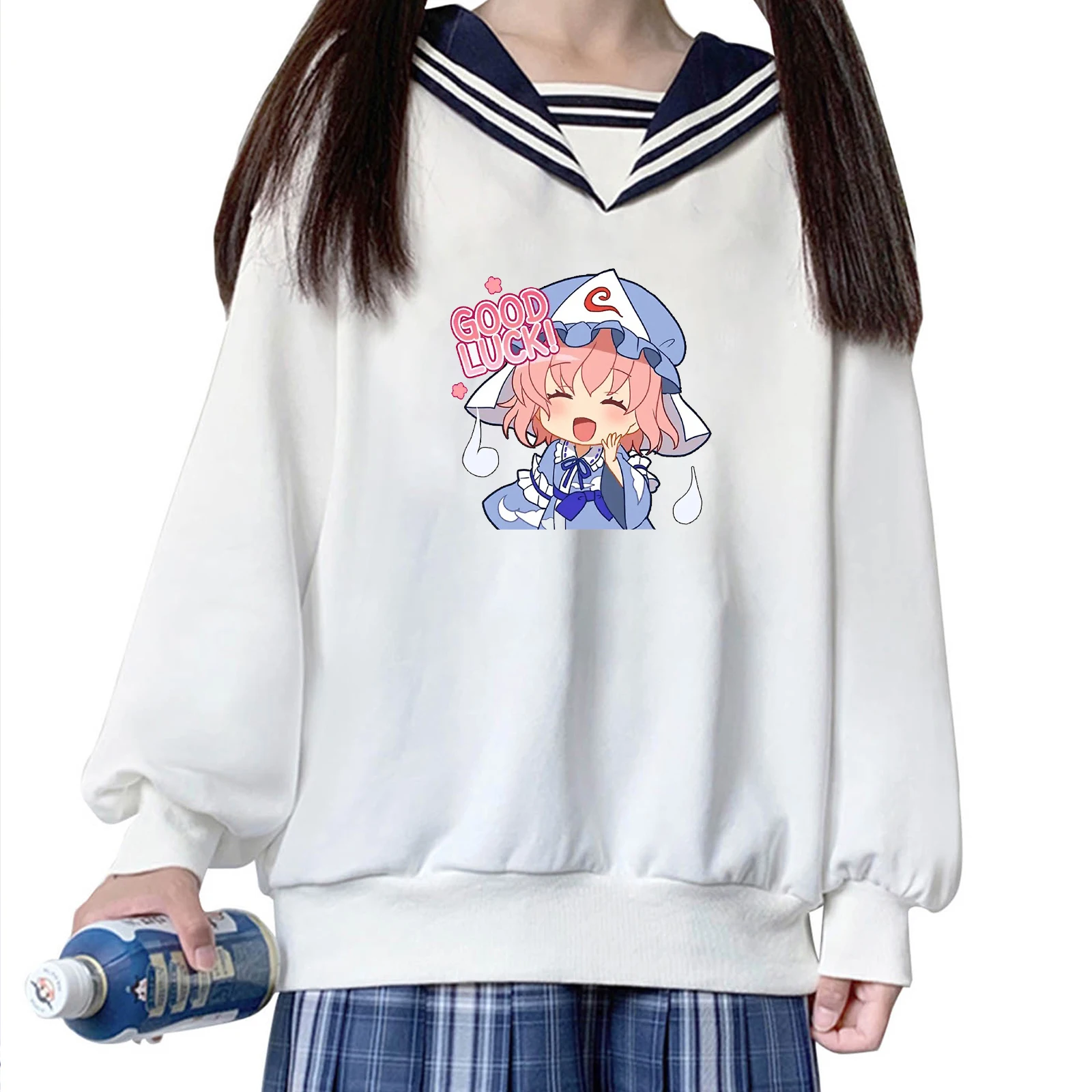 

Japanese Navy Collar Sweatshirt For Girl Lightweight Hoodies Aesthetic Kawaii Cartoon Graphic Print Y2k Cute Long-sleeved jk Top