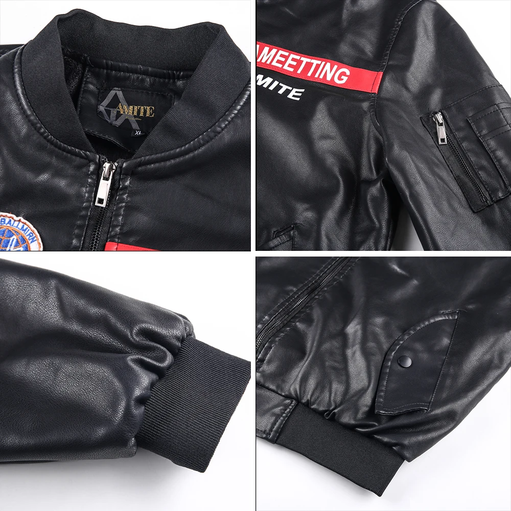 New Men Leather Jackets Brand Clothing Autumn Winter Casual Embroidered Aviator Jacket Motorcycle Pu Biker Coats | Мужская одежда