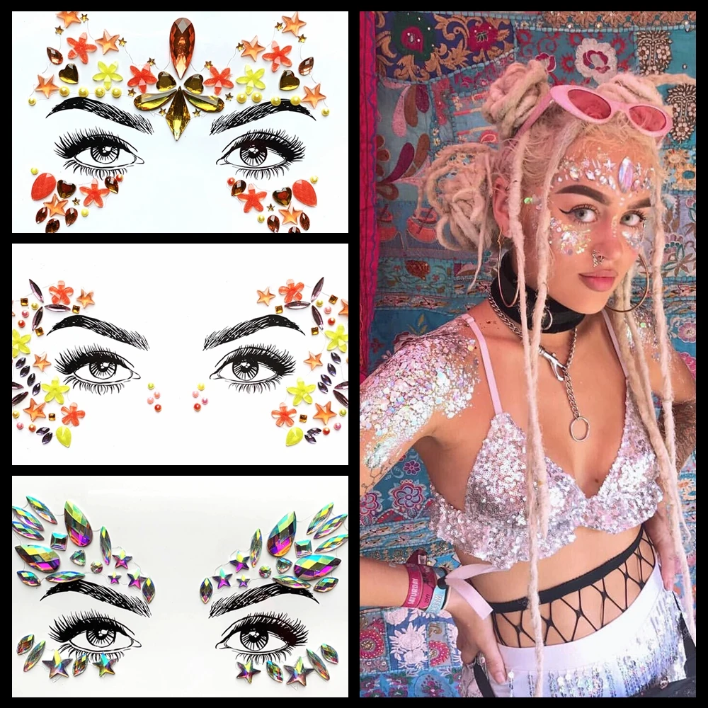 Красивые драгоценные камни Глаза наклейка флэш украшение для лица боди арта