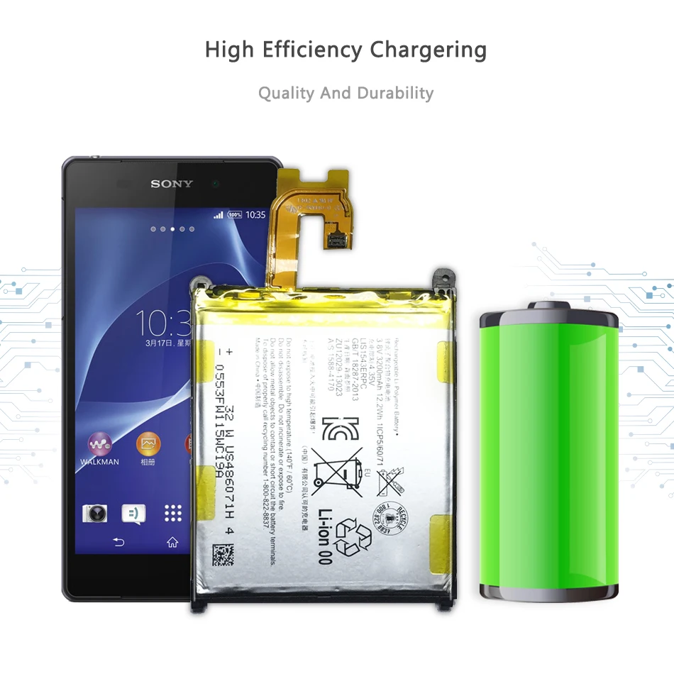 Аккумулятор для Sony Xperia Z2 L50w Sirius SO-03 D6503 D6502 LIS1543ERPC 3200 мАч  Мобильные телефоны