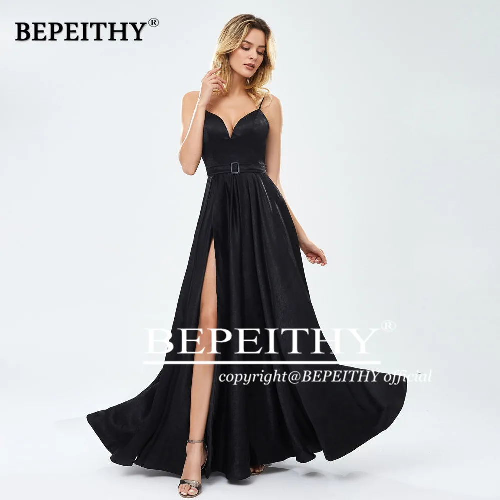 BEPEITHY Robe De Soiree длинное платье с v-образным вырезом элегантные вечерние платья Черные А-образные вечерние платья для выпускного вечера - Цвет: Черный