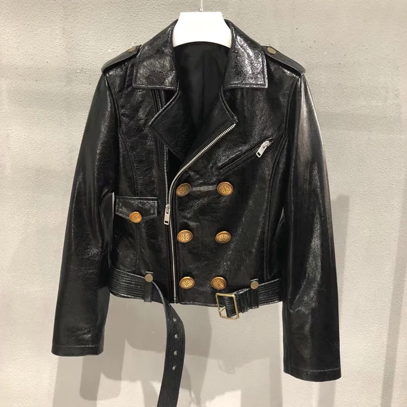 

Genuine Leather Jacket Chapped Sheepskin Coats Women Jacket High Quality Spring Turn-down Collar Overcoat European Brands