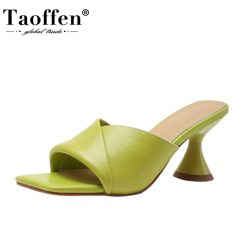 

TAOFFEN Size 33-40 Women High Heel Sandals Real Leather Strange Heel Summer Sandals For Women Fashion Party Shoes Women Footwear