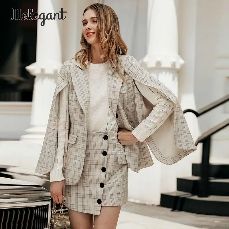 Женский комплект из блейзера и юбки mэлегантная юбка в клетку на пуговицах с