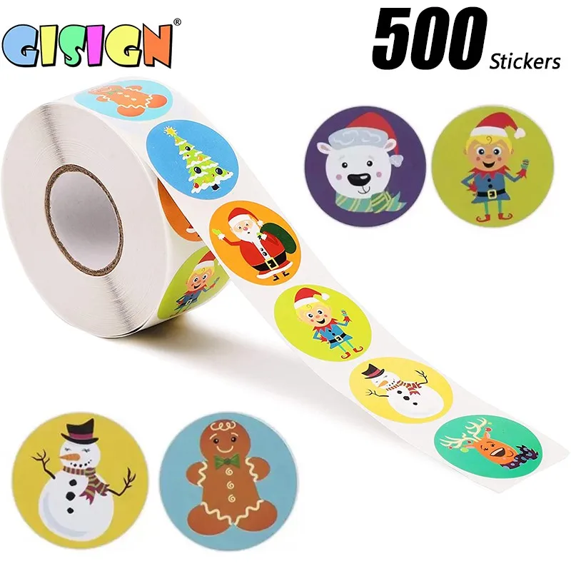 

500pcs Cute Christmas Sticker Seal Labels Stickers Laptop Pattern Cartoon Waterproof Reward Sticker For Kids Children Toys Gift