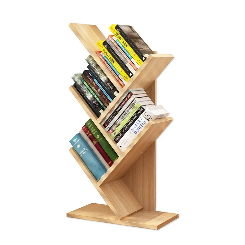 

Bookshelf Floor Creative Study Bookcase Tree Shaped Book Rack Furniture Multi-grid Storage Cabinet Abrasion Wooden Display Shelf
