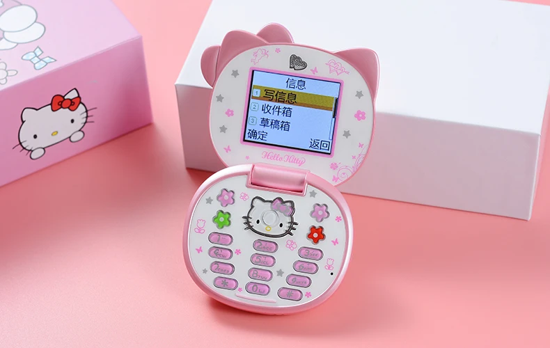 Милый мини-телефон hello kitty для девочек K688+ четырехдиапазонный флип-мобильный телефон с мультяшками разблокированный детский мини-телефон с двумя sim-картами