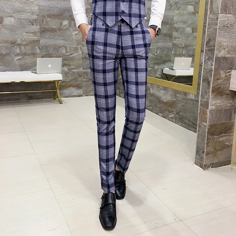 Мужские клетчатые брюки приталенные мужские офисные деловые повседневные