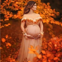 off shoulder feather vintage maternity gowns for babyshower or party women pregnant dresses for photoshoot custom made