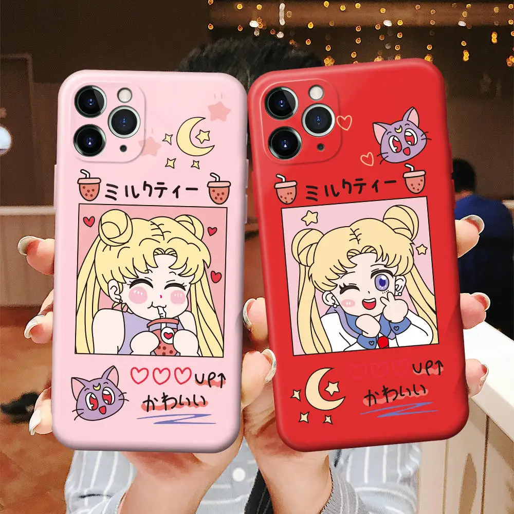 

Japan anime cute Sailor Moon Phone Case for iPhone 13 12 mini 11 Pro X XR XS MAX 7 8 6 Plus SE 2020 Protective Sleeve Case
