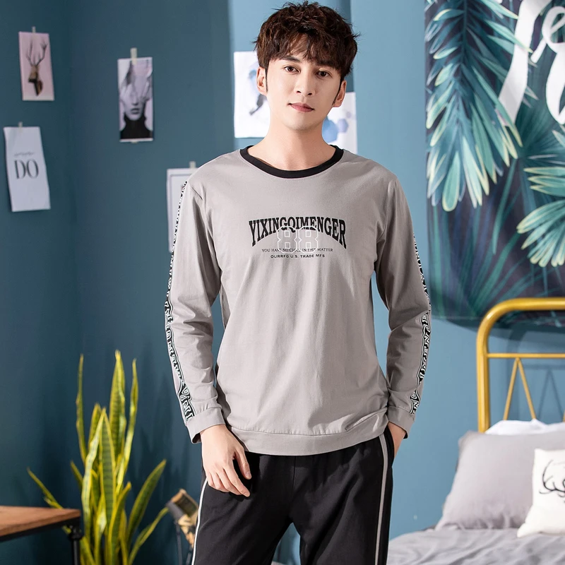 Роскошный мужской комплект одежды для сна из 100% хлопка на осень и зиму 2019|Мужские