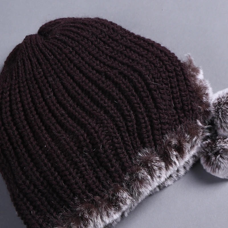 

Hot Sale Winter Women Flowers Striped Natural Real Rex Rabbit Fur Hats Lady Warm Knit Genuine Fur Caps Russian Outdoor Fur Hats