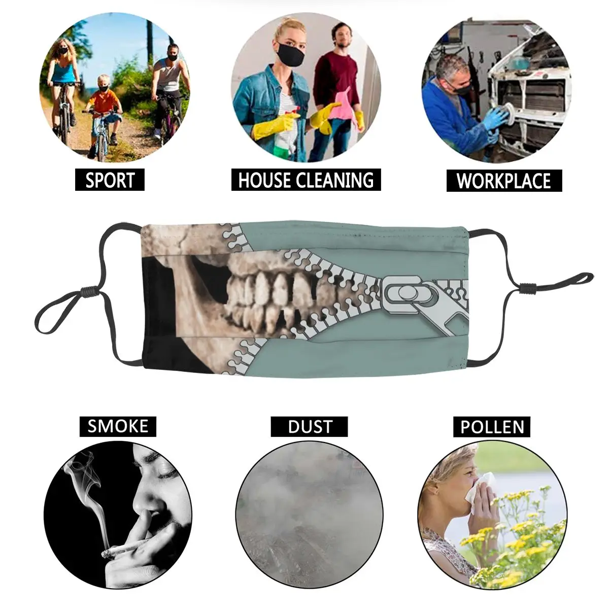 

Dead Skull Zipper Non-Disposable Mouth Face Mask Zombie Horror Halloween Scary Anti Haze Mask Protection Mask Respirator Muffle