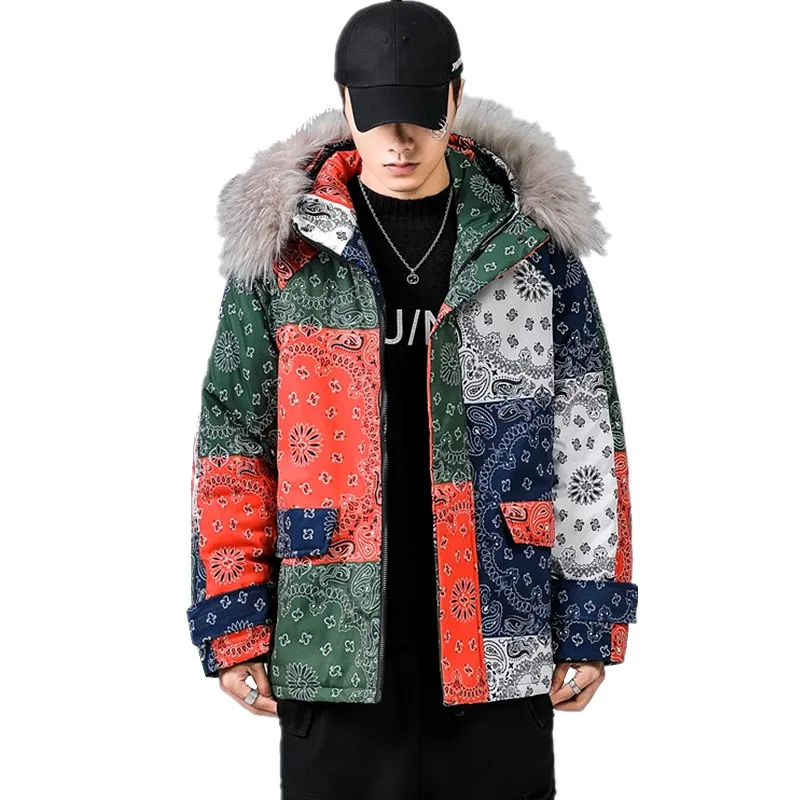 Мужское зимнее пальто с капюшоном в стиле хип хоп Повседневная модная куртка