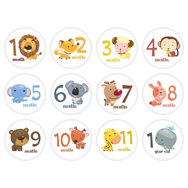 12 unids/set beb&eacute; pegatinas mensuales hito tarjetas g&eacute;nero pista beb&eacute; Primer A&ntilde;o fotograf&iacute;a Memorial n&uacute;mero reci&eacute;n nacido Accesorios-0