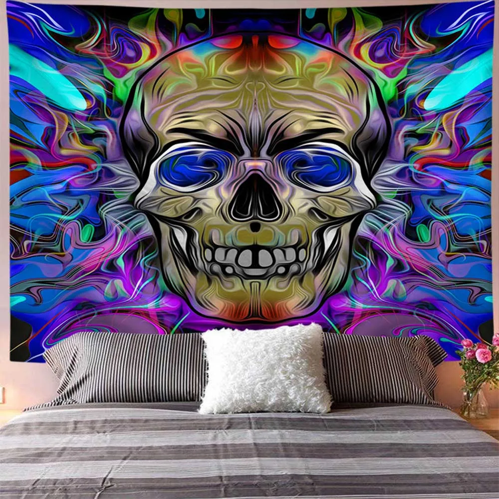 Психоделический Король Череп из полиэстера настенный гобелен для гостиной